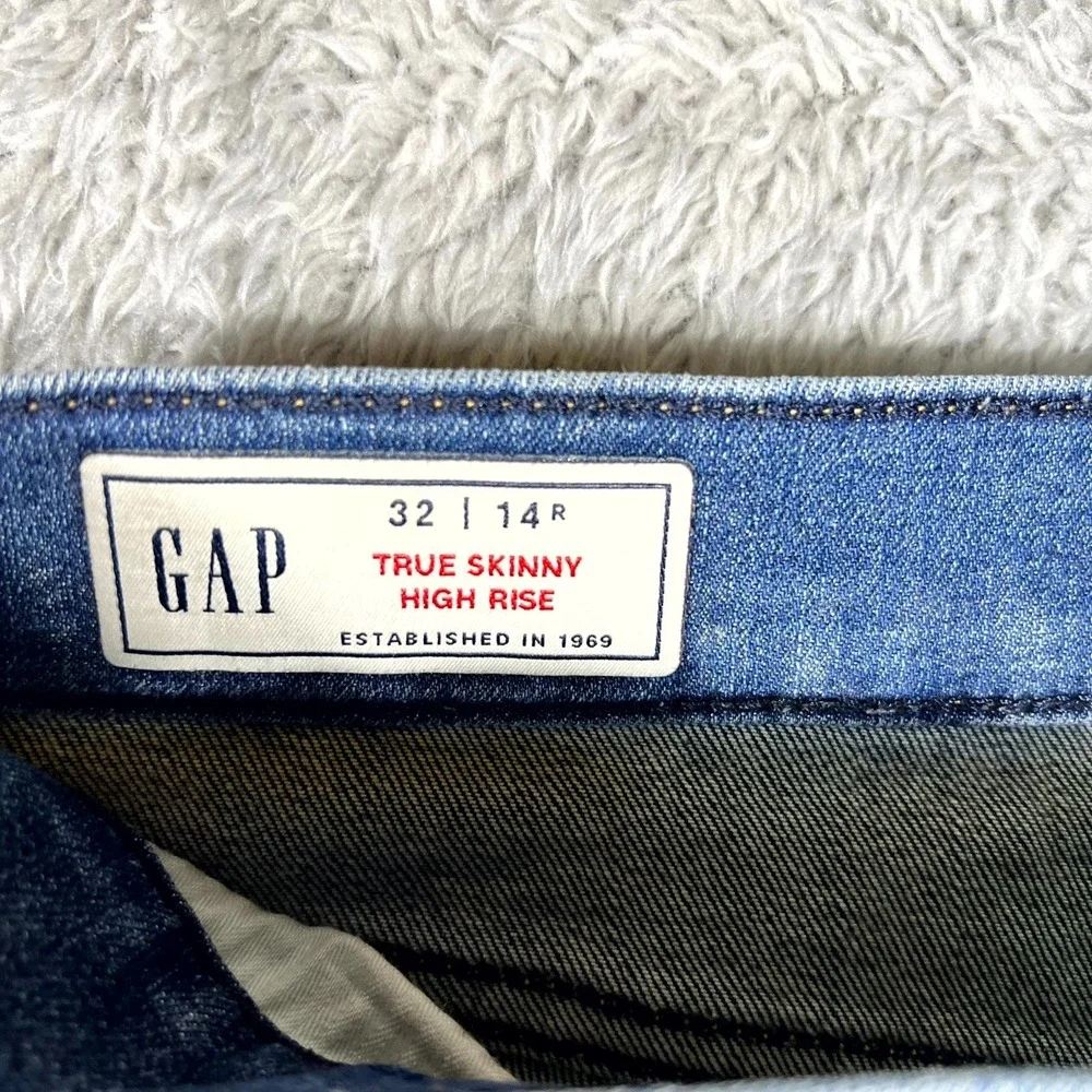 Gap Jeans Womens‎ 32x14 Blue Cotton Stretch Medium Wash High Rise True Skinny